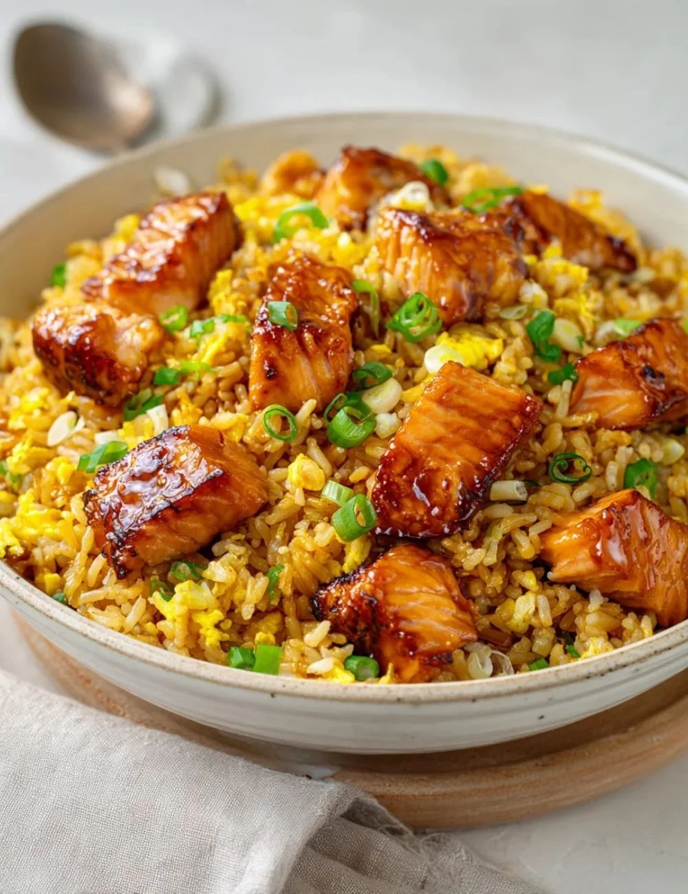 Honey Soy Glazed Salmon Fried Rice Bowl