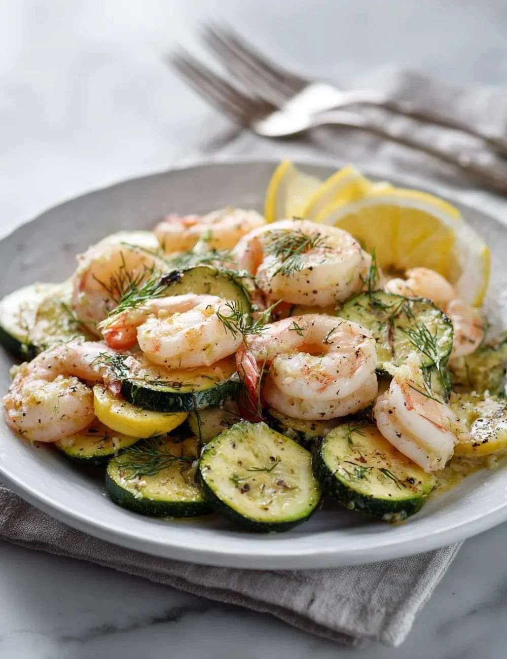 Lemon dill shrimp zucchini foil packs ready for grilling