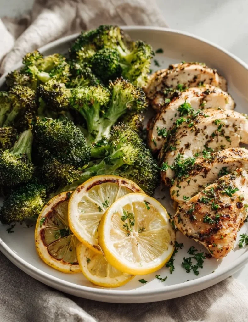 Lemon Herb Roasted Sheet Pan Chicken with Broccoli on a serving platter