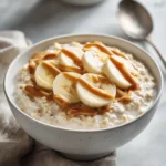 Peanut butter banana cottage cheese oats in a bowl