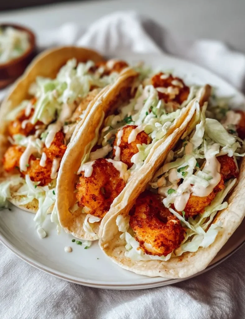 Delicious air fryer shrimp tacos served with fresh toppings
