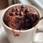 Delicious rich eggless mug brownie in a white mug ready to eat