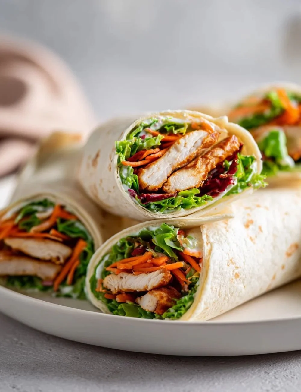 Simple Spring Chicken Wrap with fresh vegetables and grilled chicken