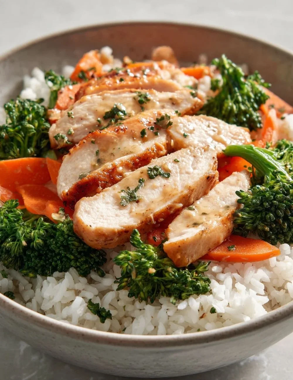 Simple Spring Dinner Bowl with Chicken and Rice for a healthy meal