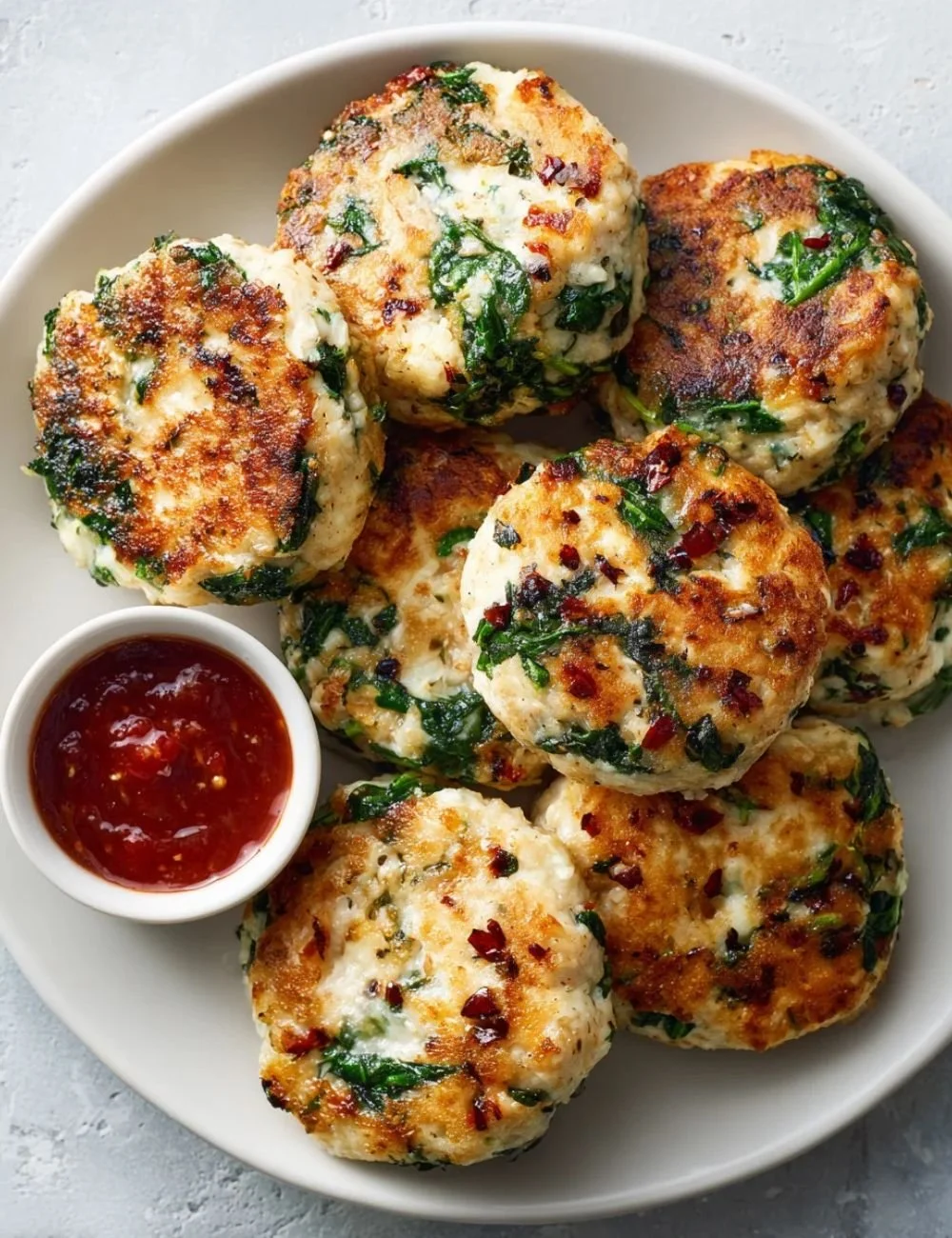 Delicious Spinach Mozzarella Chicken Cakes served on a plate