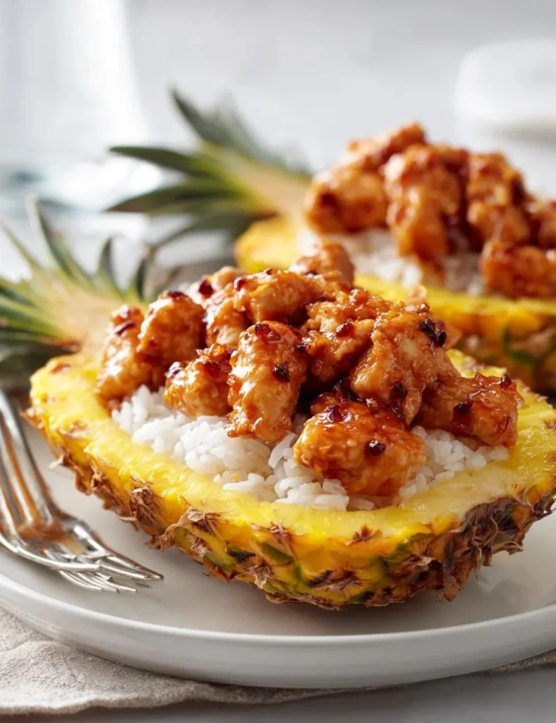 Sticky Chicken Pineapple Boats