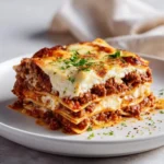 Delicious high protein cottage cheese lasagna bake served in a dish