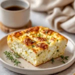 Baked cottage cheese eggs topped with herbs in a baking dish