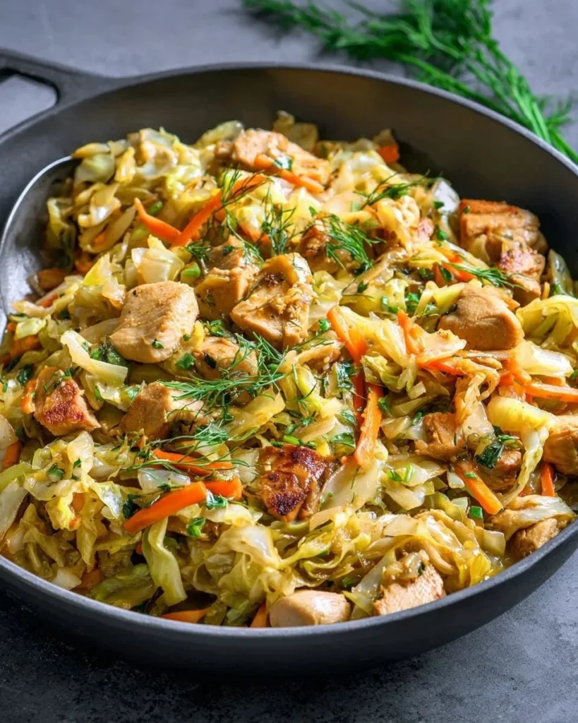 Deliciously braised cabbage and assorted vegetables served in a bowl.