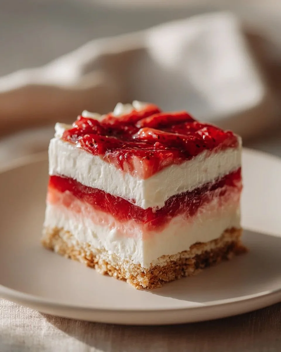 Creamy Strawberry Rhubarb No Bake Lush