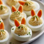 Cute bunny deviled eggs decorated for a festive gathering