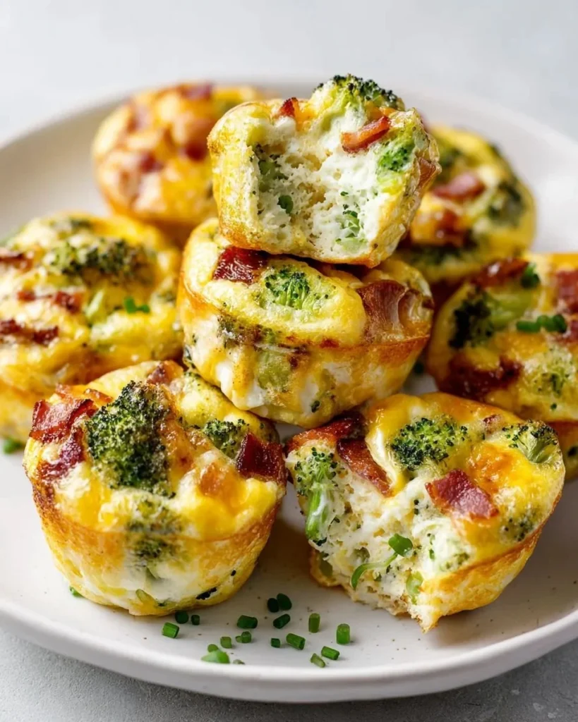Broccoli beef bacon egg muffins served on a plate
