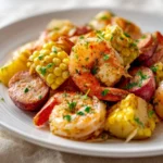 Easy shrimp boil for two with shrimp, corn, and potatoes.