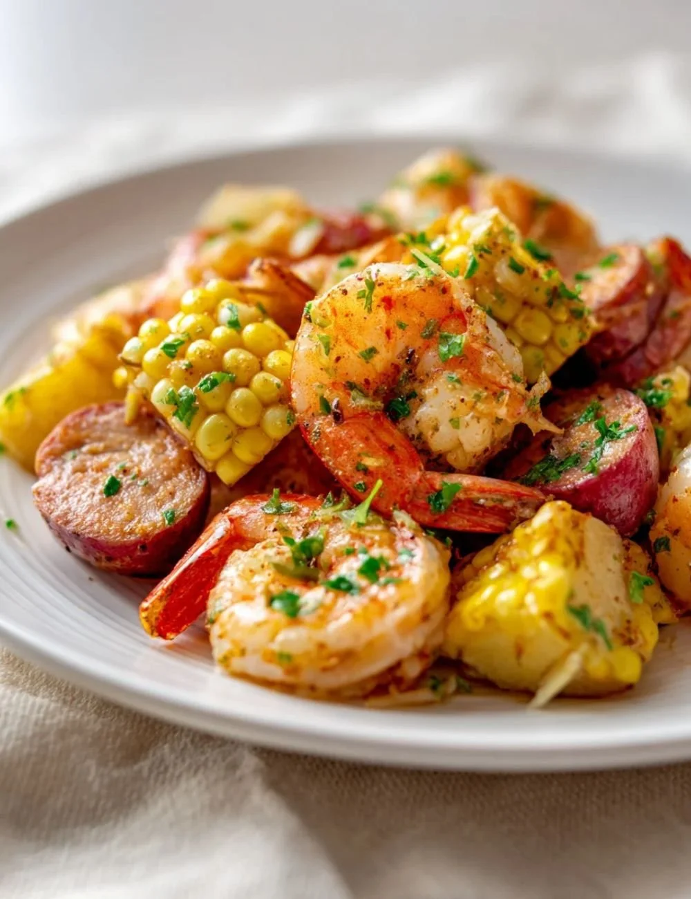 Easy shrimp boil for two with shrimp, corn, and potatoes.