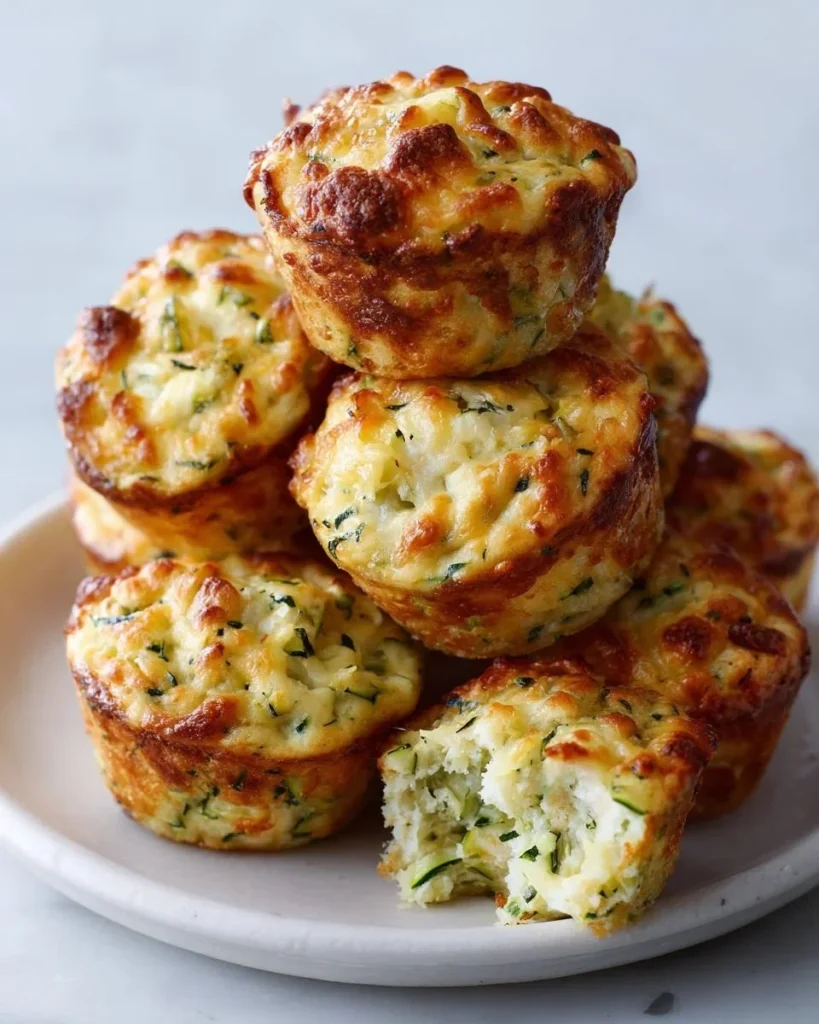 Freshly baked cheesy zucchini muffins on a cooling rack