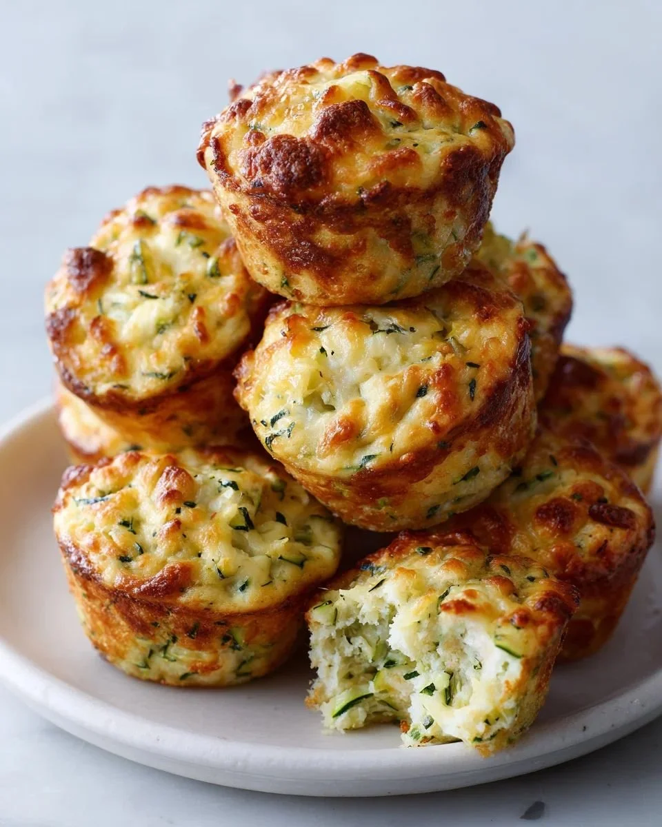 Freshly baked cheesy zucchini muffins on a cooling rack
