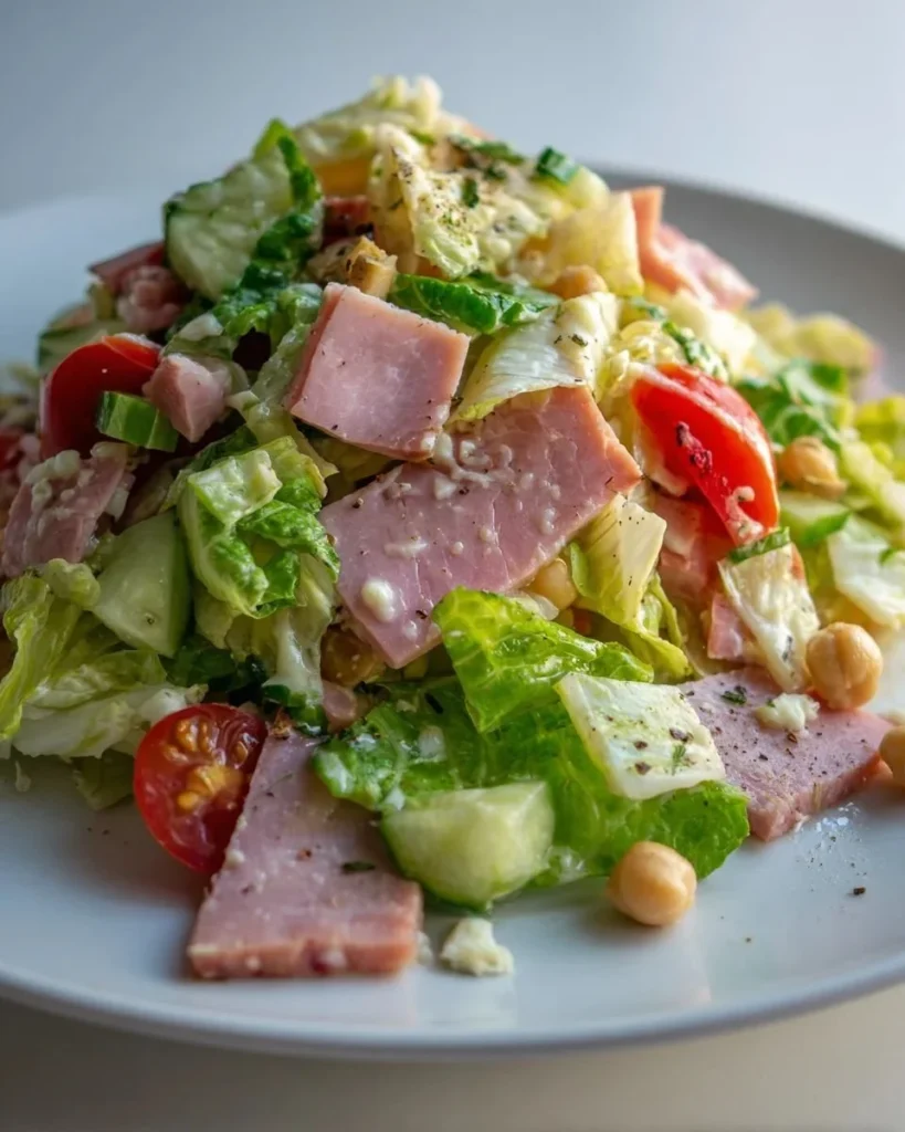 A vibrant Italian Chopped Salad with colorful vegetables and dressing