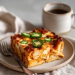 Jalapeño Buffalo Chicken Casserole served in a baking dish with toppings
