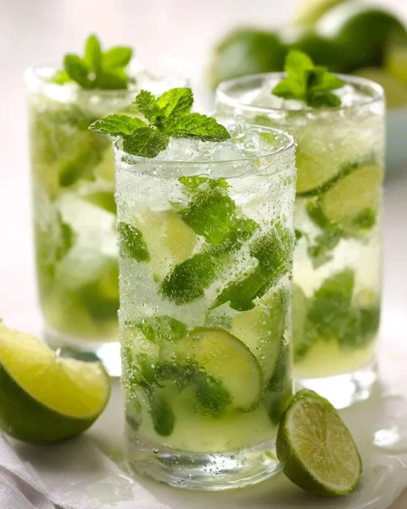 Refreshing Key Lime Mojitos cocktail with mint and lime.