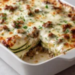 Loaded Zucchini Sausage Casserole baked dish with zucchini and sausage