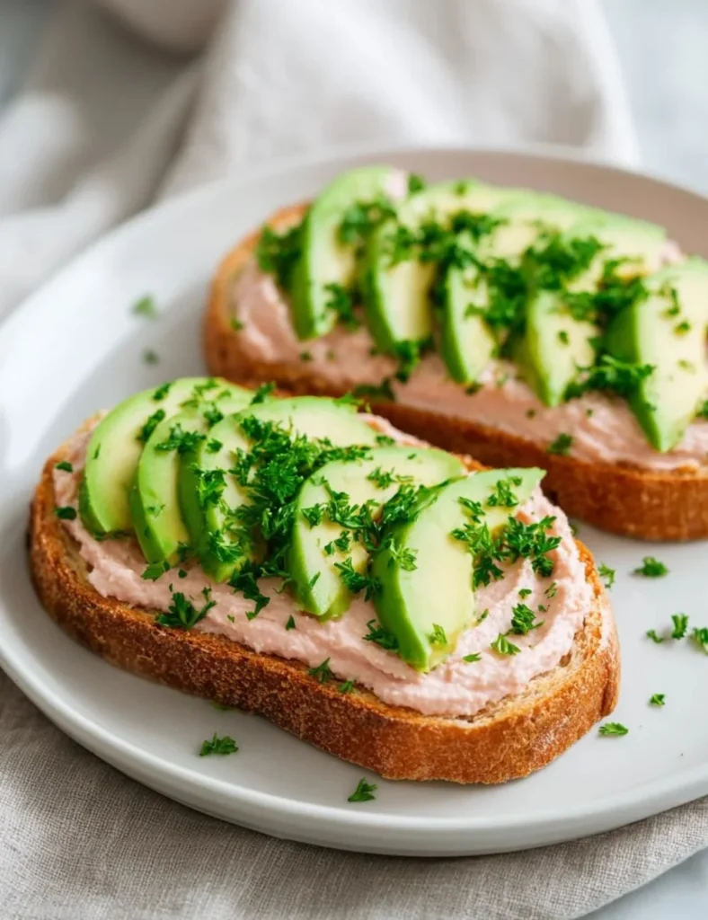 Delicious Minute Pink Hummus Avocado Toast topped with fresh ingredients