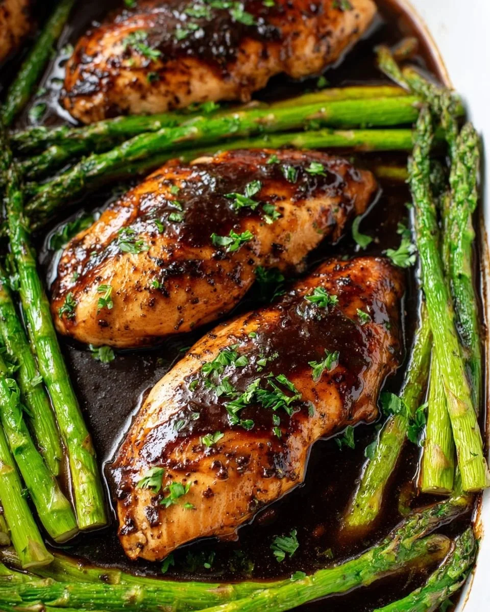 One pan balsamic chicken with asparagus, delicious and easy recipe.