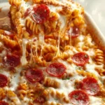 Delicious pizza pasta served in a bowl with fresh ingredients and cheese