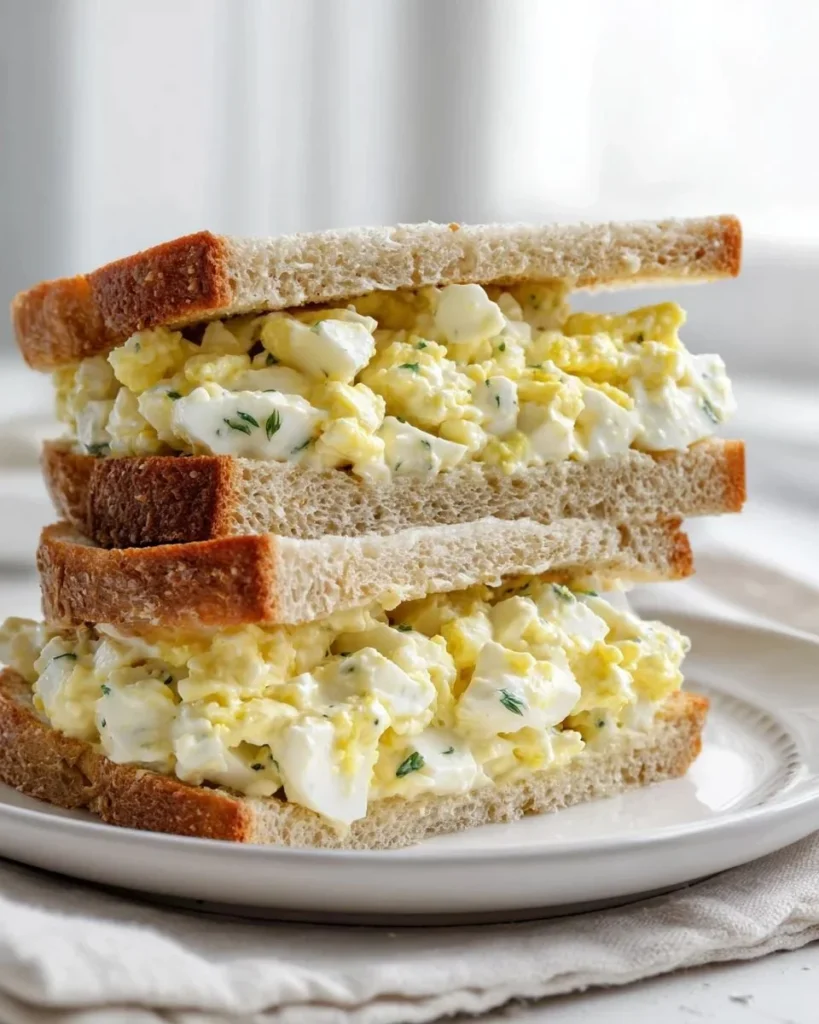 Protein packed cottage cheese egg salad sandwich on a plate