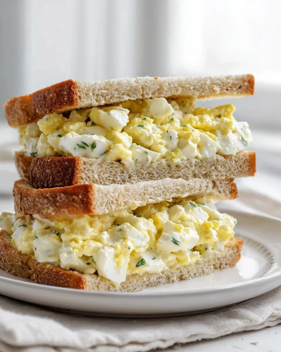 Protein packed cottage cheese egg salad sandwich on a plate