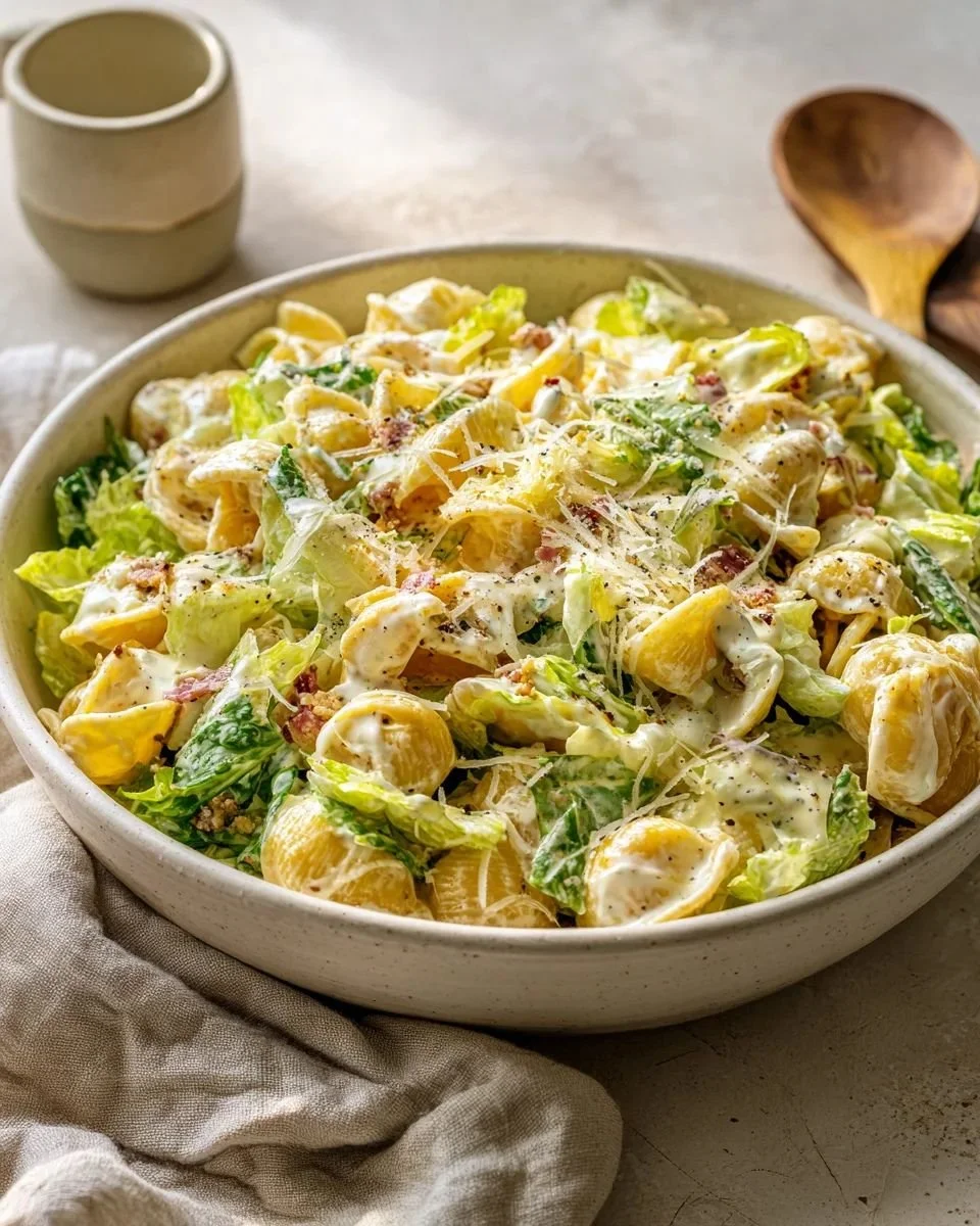 Quick Greek Yogurt Caesar Pasta Salad