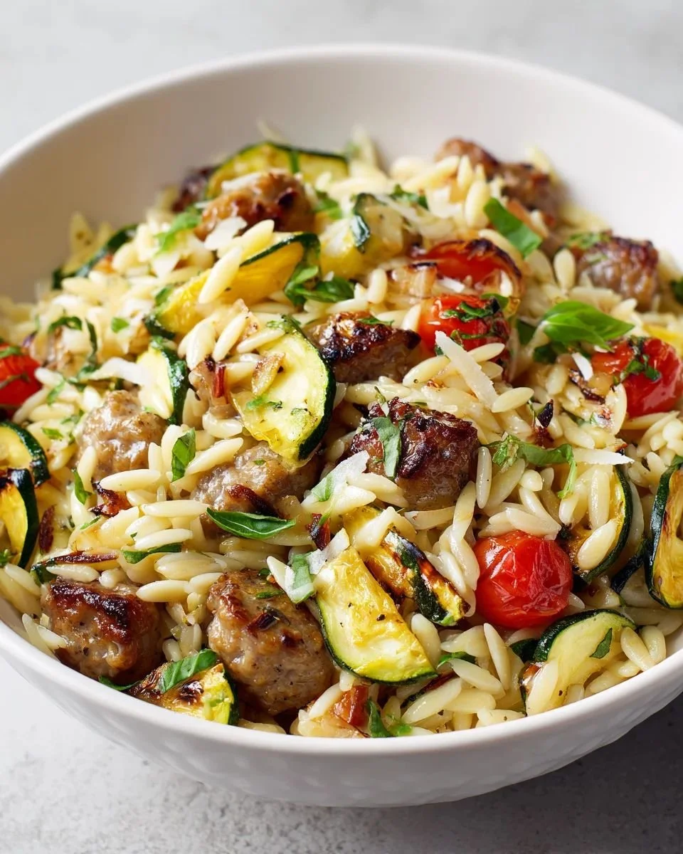 Roasted Zucchini Sausage Orzo Salad