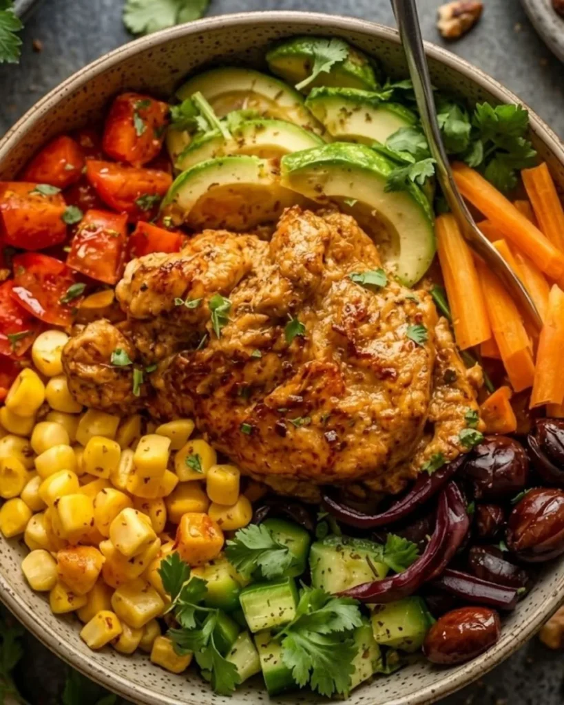 Delicious Street Corn Chicken Bowl with grilled corn and spices