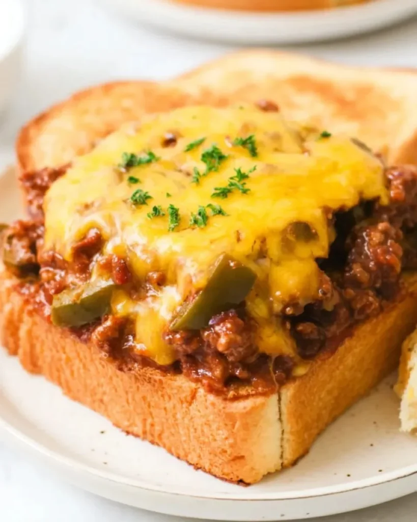 Texas Toast Sloppy Joes served on a plate, showcasing a hearty and delicious meal.