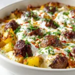Turkish baked meatballs served with potatoes on a plate