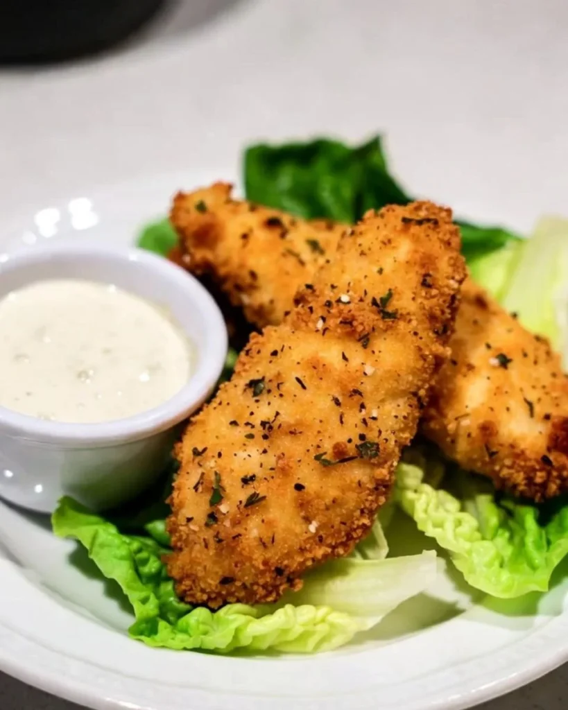 Air Fryer Crispy Ranch Parmesan Chicken served with a side of vegetables