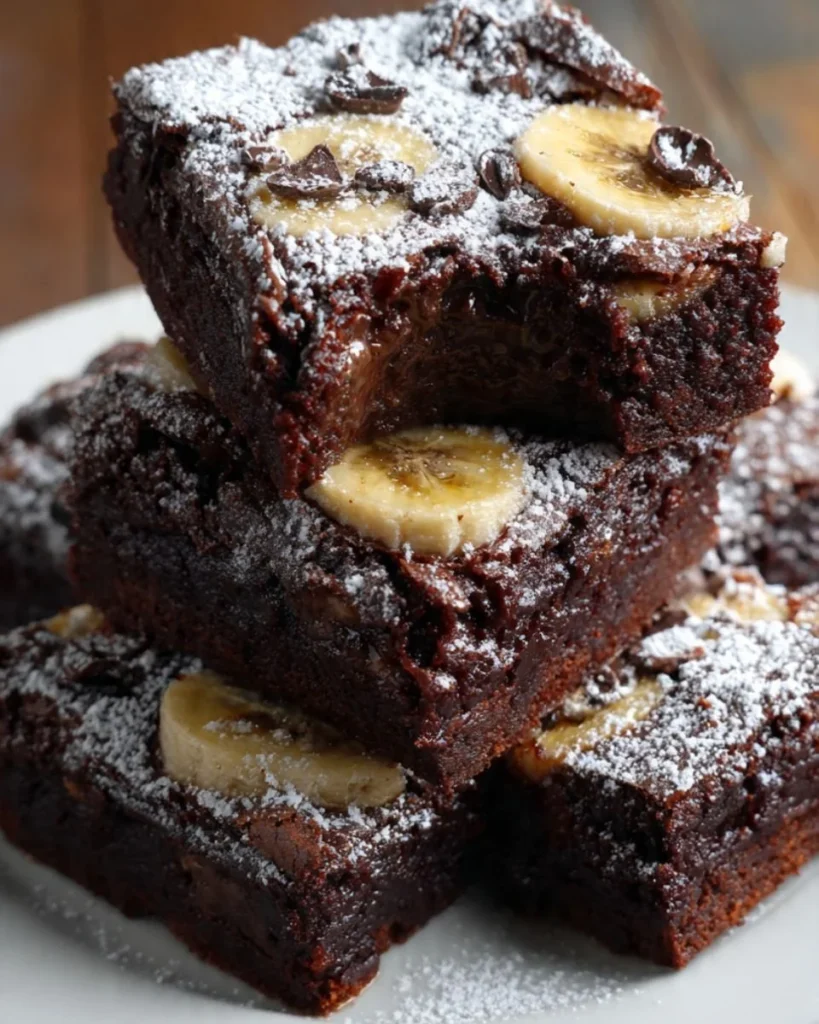 Delicious homemade banana brownies topped with chocolate chips