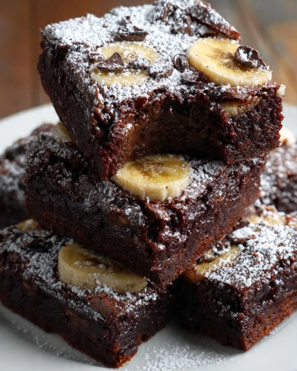 Delicious homemade banana brownies topped with chocolate chips