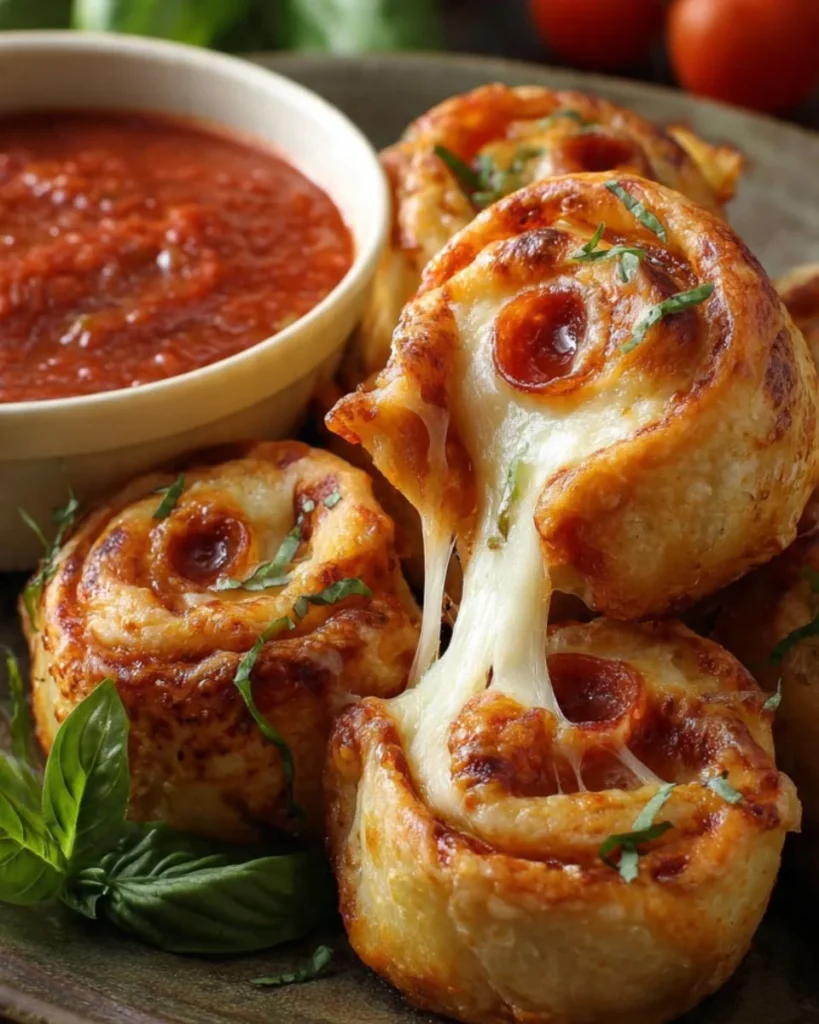 Delicious cheesy pizza roll-ups served on a plate