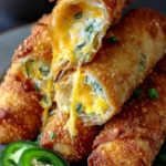 Crispy air fryer jalapeño popper egg rolls served on a plate