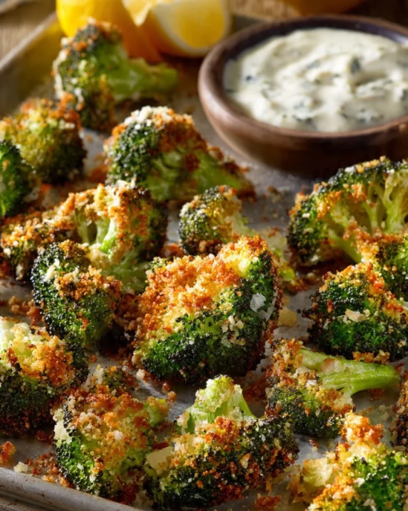 Crispy Garlic Parmesan Broccoli Bites served in a bowl