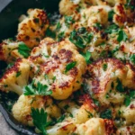 Delicious garlic butter roasted cauliflower, golden and perfectly seasoned