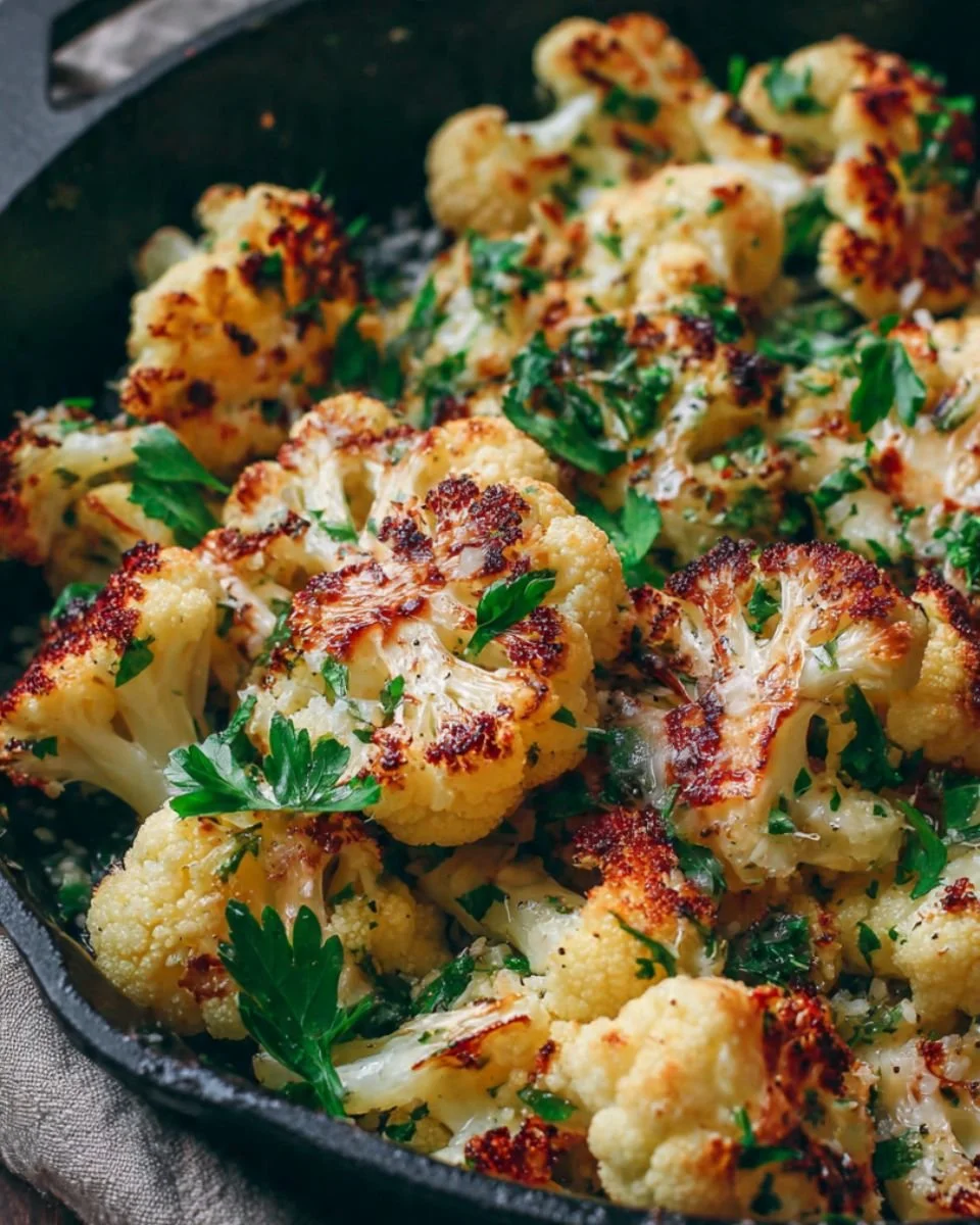 Delicious garlic butter roasted cauliflower, golden and perfectly seasoned