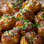 Garlic Parmesan Smashed Potatoes with crispy edges served on a plate