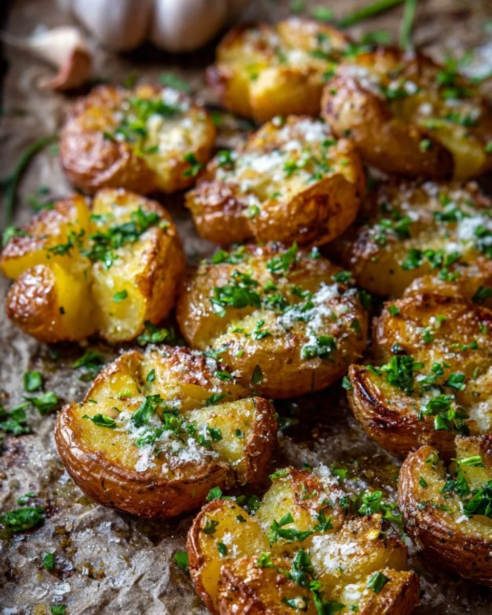 Crispy Garlic Parmesan Smashed Potatoes